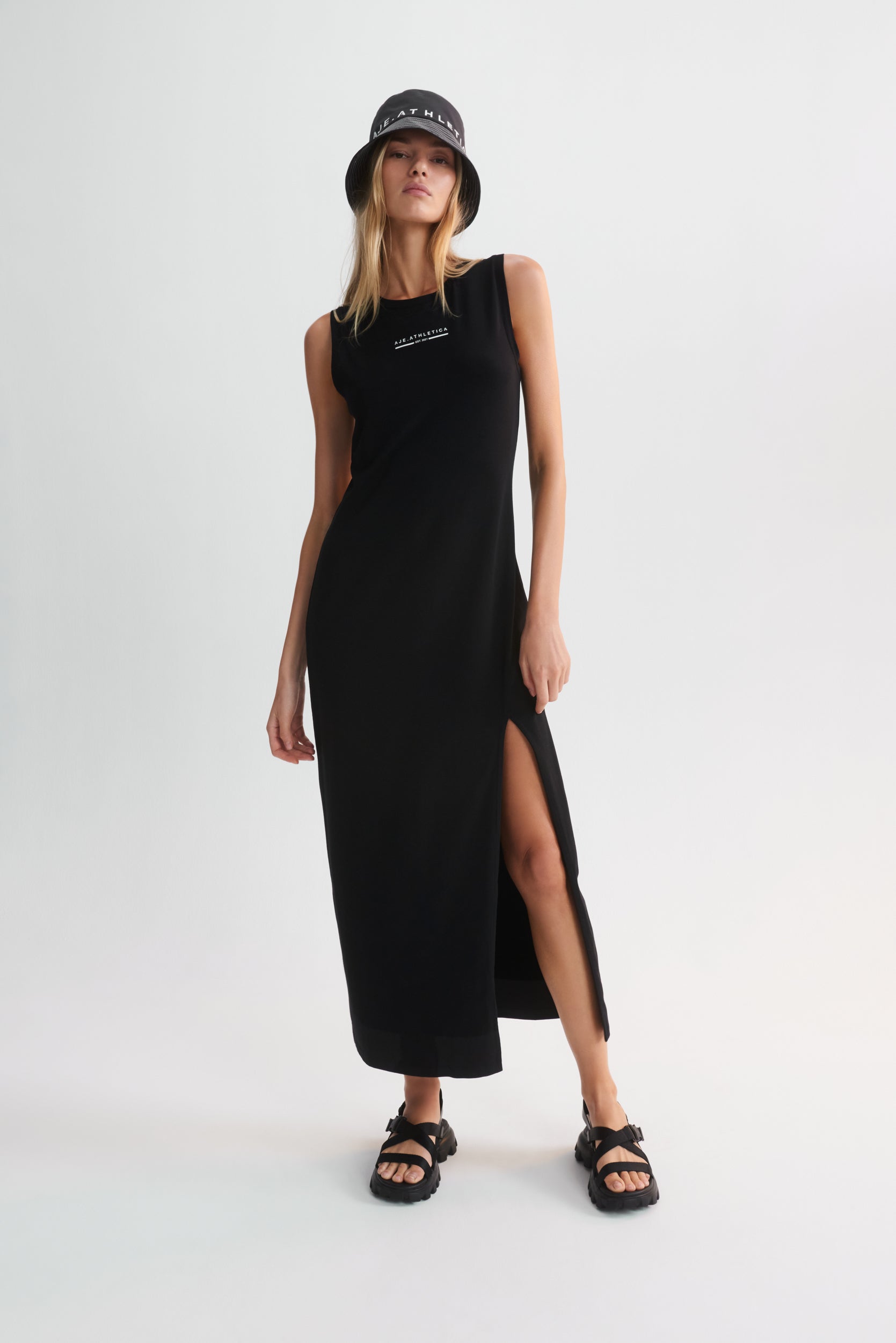 Split Hem Jersey Dress 816, Black