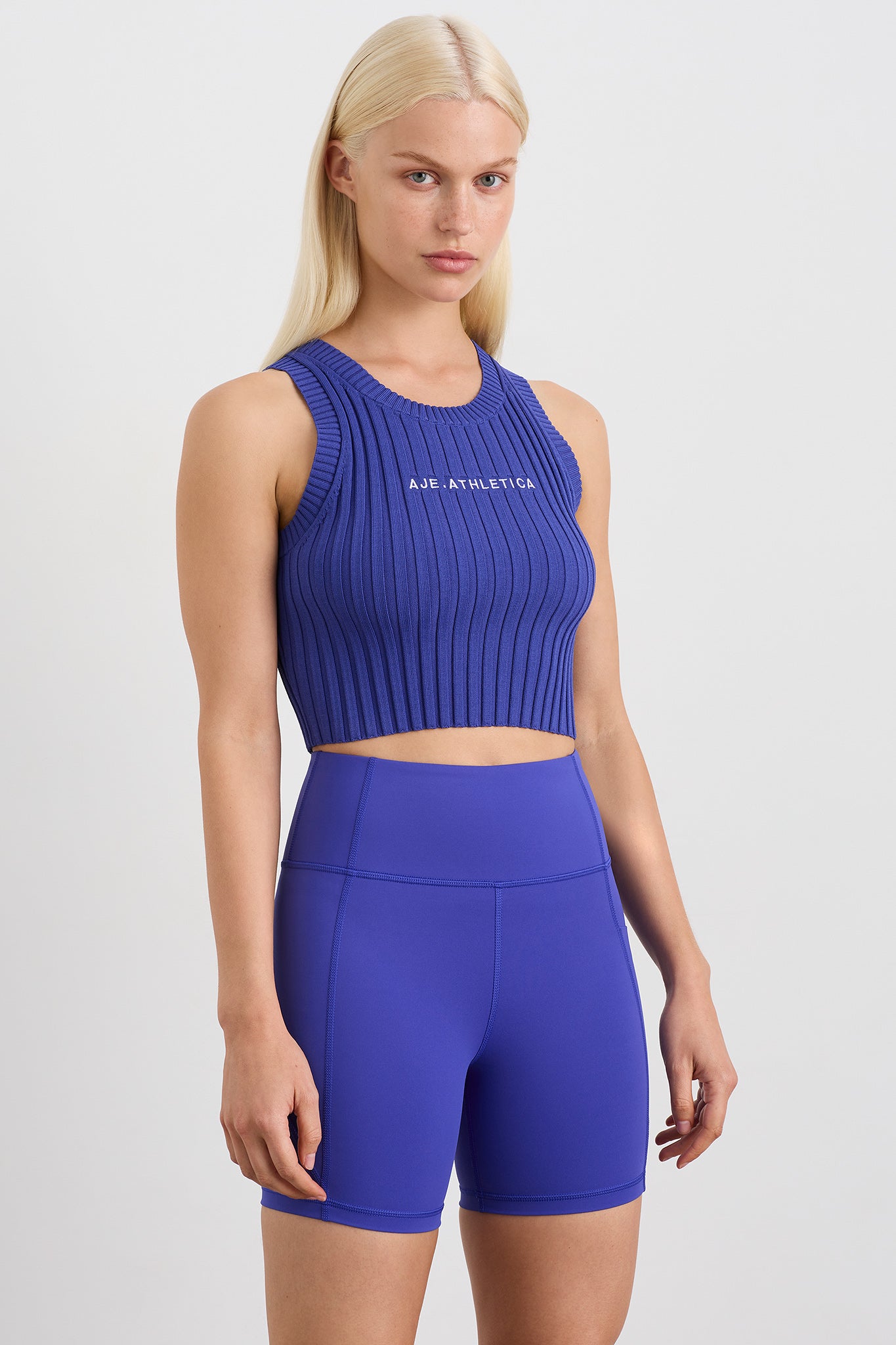 Cropped Knitted Logo Tank 135 | Electric Blue | AJE ATHLETICA – AJE ...