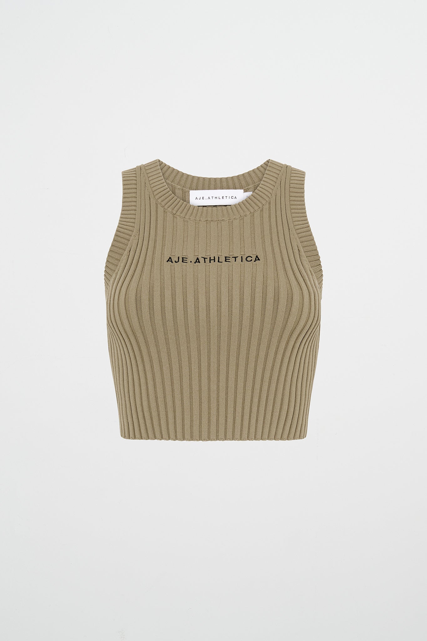 Cropped Knitted Logo Tank 135, Soft Khaki/Black