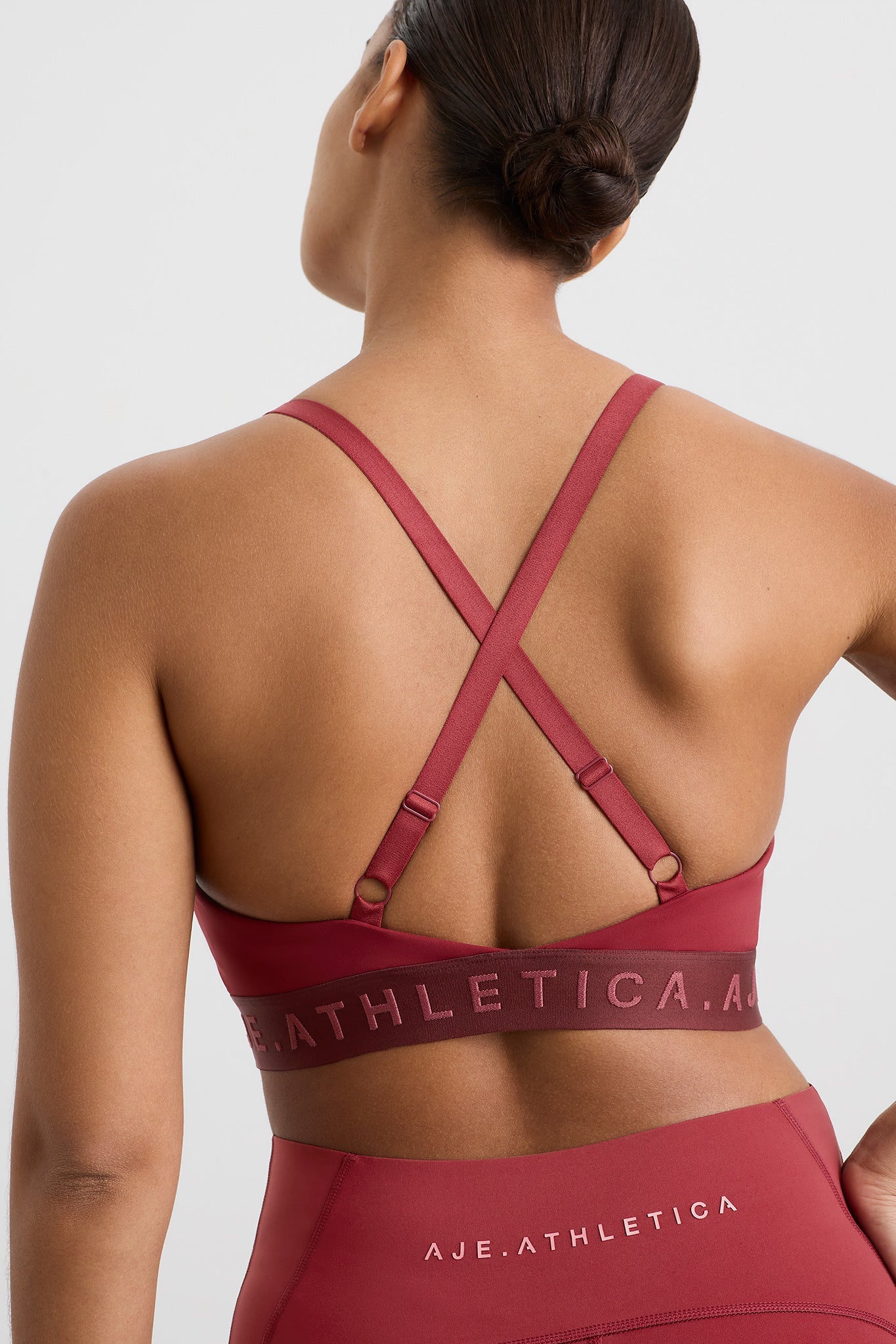 Ruched Cross Back Bra 359, Plum Red