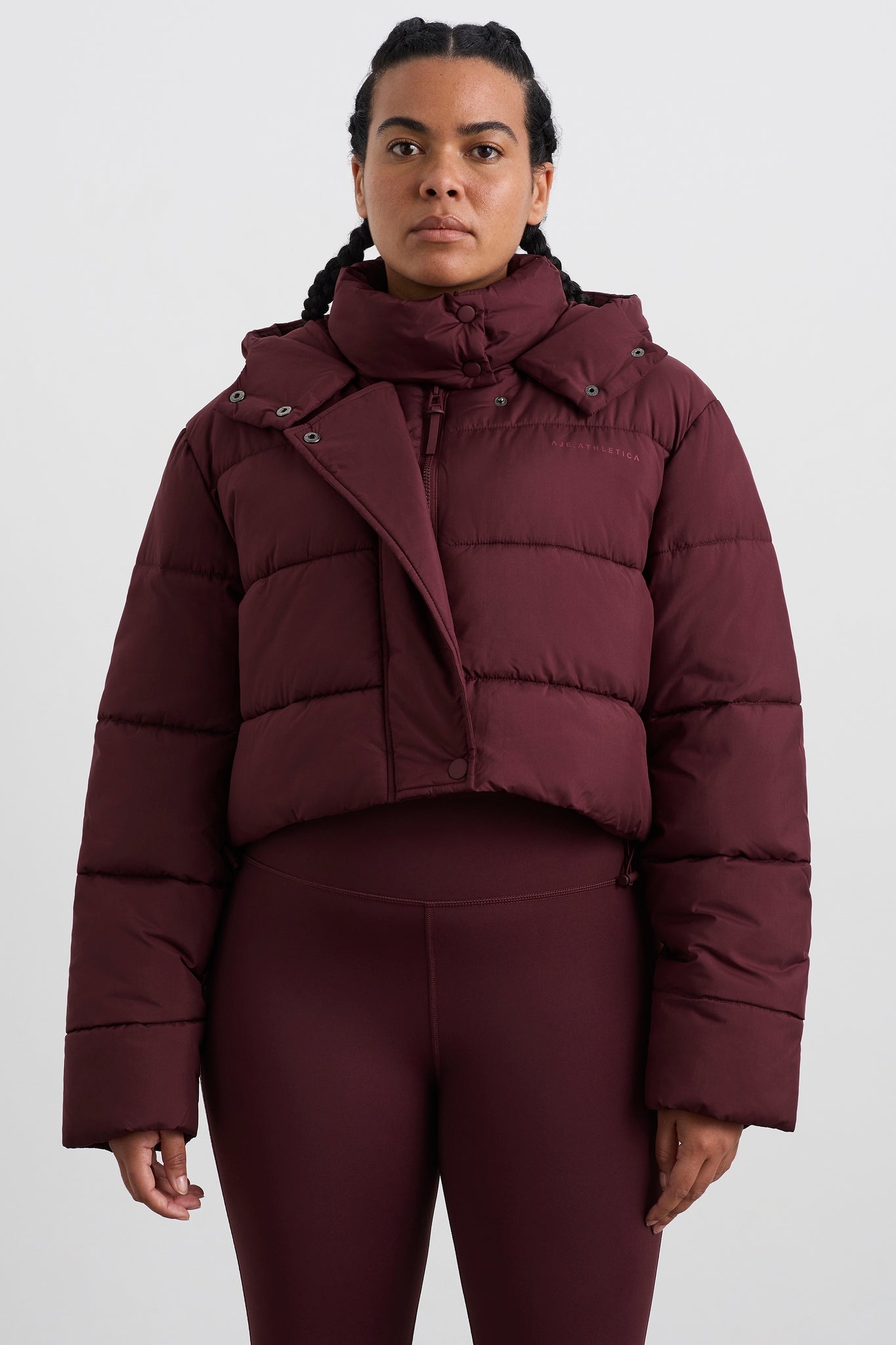 Cropped Hooded Puffer Jacket 764 | Burgundy | AJE ATHLETICA