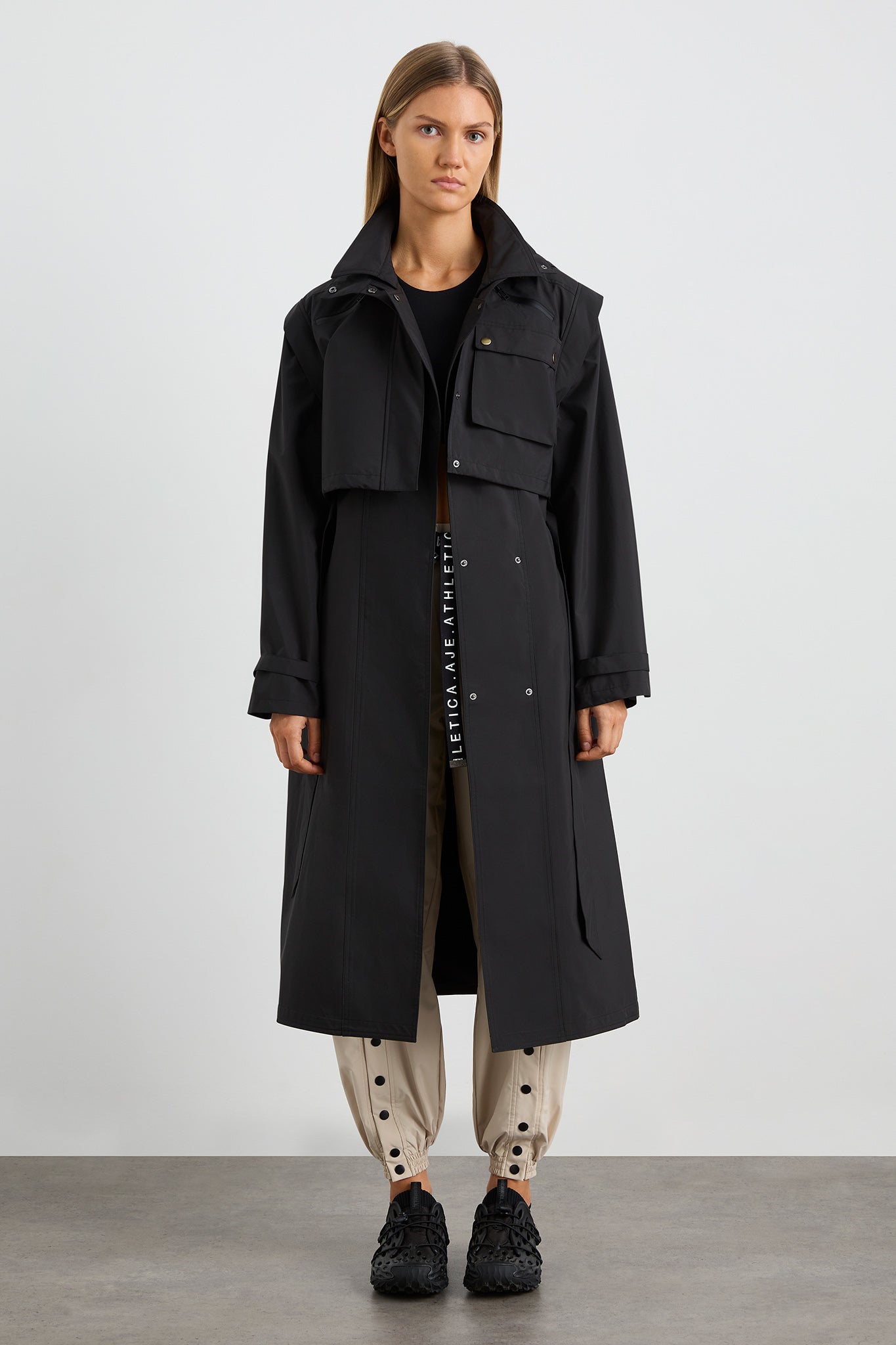 Convertible Belted Trench 703 | Black | AJE ATHLETICA – AJE ATHLETICA AU