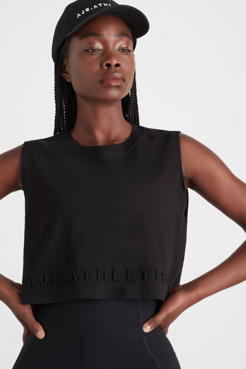 Cropped Embossed Signature Logo Tank 106 | Black | AJE ATHLETICA – AJE ...